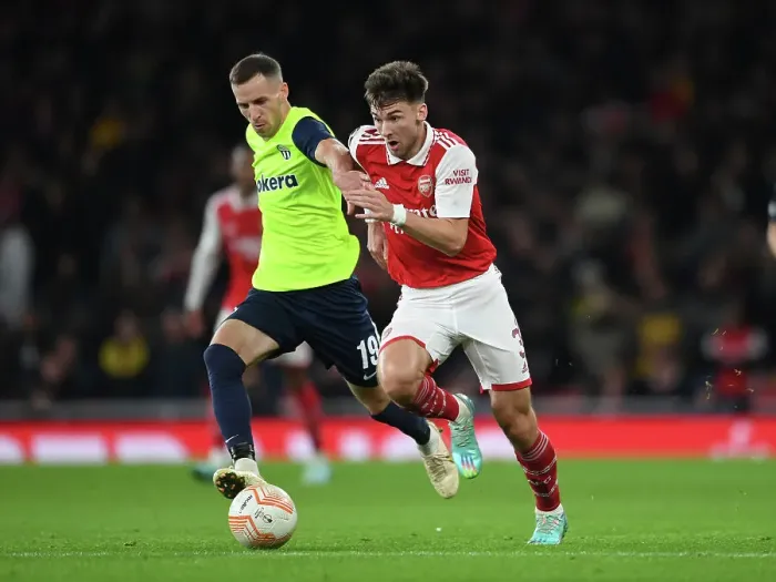Framed Print : Arsenal vs FC Zurich: Kieran Tierney Clashes in UEFA Europa League Group A