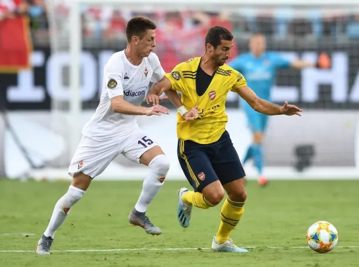 Framed Print : Arsenal vs. Fiorentina: Mkhitaryan Faces Off in 2019 International Champions Cup, Charlotte Framed Print : Arsenal vs. Fiorentina: Mkhitaryan Faces Off in 2019 International Champions Cup, Charlotte
