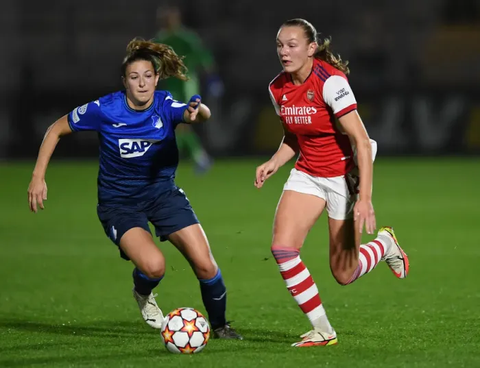 Framed Print : Arsenal vs. Hoffenheim: UEFA Women's Champions League Clash - Frida Maanum and Chantel Hagel Face Off Framed Print : Arsenal vs. Hoffenheim: UEFA Women's Champions League Clash - Frida Maanum and Chantel Hagel Face Off