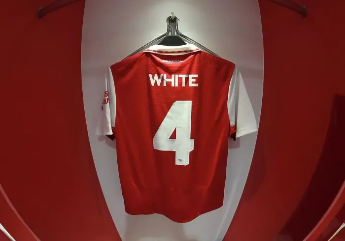 Framed Print : Arsenal vs Juventus: Pre-Match Scene at Emirates Stadium - Ben White's Shirt in the Arsenal Changing Room (2022-23) Framed Print : Arsenal vs Juventus: Pre-Match Scene at Emirates Stadium - Ben White's Shirt in the Arsenal Changing Room (2022-23)
