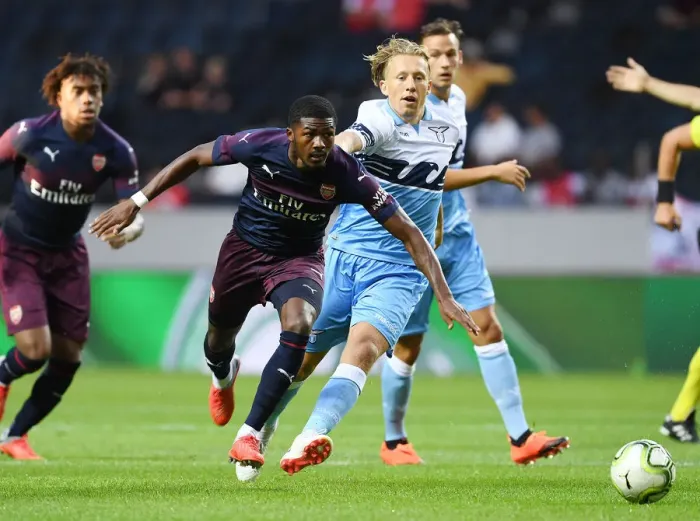 Framed Print : Arsenal vs. Lazio: Ainsley Maitland-Niles vs. Lucas Leiva in Intense Pre-Season Clash Framed Print : Arsenal vs. Lazio: Ainsley Maitland-Niles vs. Lucas Leiva in Intense Pre-Season Clash