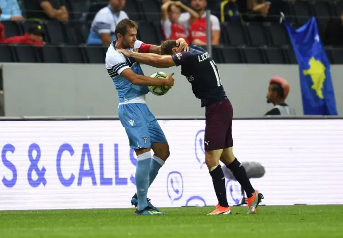 Framed Print : Arsenal vs. Lazio: Stephan Lichtsteiner and Senad Lulic Clash in Pre-Season Friendly Framed Print : Arsenal vs. Lazio: Stephan Lichtsteiner and Senad Lulic Clash in Pre-Season Friendly