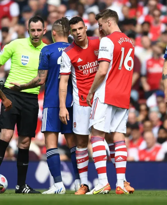 Framed Print : Arsenal vs Leeds United: Grant Xhaka and Rob Holding in Action during the 2021-22 Premier League Match Framed Print : Arsenal vs Leeds United: Grant Xhaka and Rob Holding in Action during the 2021-22 Premier League Match