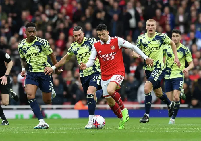 Framed Print : Arsenal vs Leeds United: Martinelli Clashes with Firpo and Harrison in Premier League Showdown (April 2023) Framed Print : Arsenal vs Leeds United: Martinelli Clashes with Firpo and Harrison in Premier League Showdown (April 2023)