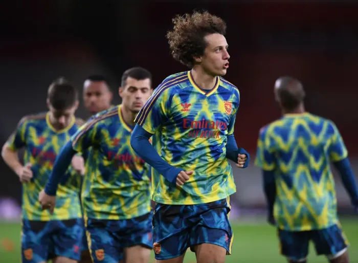 Framed Print : Arsenal vs Leicester City: David Luiz Warms Up Ahead of Empty Emirates Stadium Clash (2020-21) Framed Print : Arsenal vs Leicester City: David Luiz Warms Up Ahead of Empty Emirates Stadium Clash (2020-21)