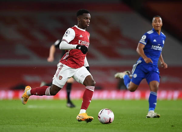 Arsenal vs Leicester City: Eddie Nketiah at Emirates Stadium during the 2020-21 Premier League Match (Behind Closed Doors)