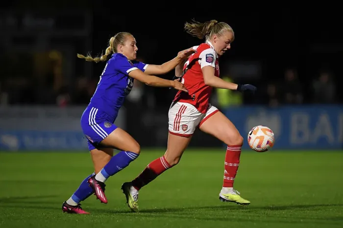 Framed Print : Arsenal vs Leicester City: A Fight for Supremacy in the FA Women's Super League - Battle for Possession