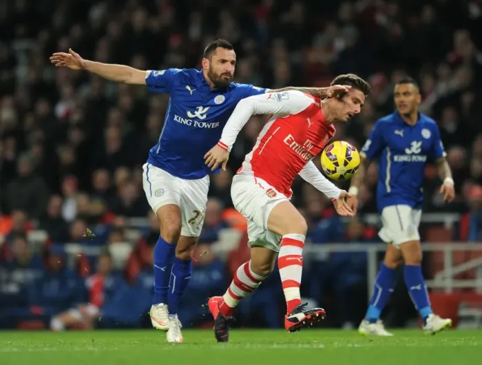 Framed Print : Arsenal vs Leicester City: Giroud vs Wasilewski Battle in the Premier League Framed Print : Arsenal vs Leicester City: Giroud vs Wasilewski Battle in the Premier League