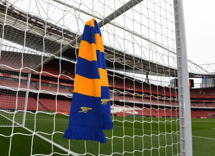 Framed Print : Arsenal vs Leicester City: Scarf at the Emirates Framed Print : Arsenal vs Leicester City: Scarf at the Emirates