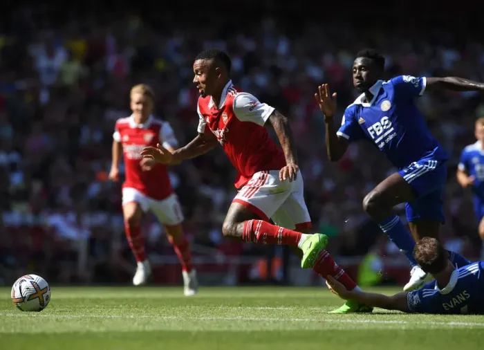 Framed Print : Arsenal vs Leicester: Gabriel Jesus Tackled by Jonny Evans in 2022-23 Premier League Clash Framed Print : Arsenal vs Leicester: Gabriel Jesus Tackled by Jonny Evans in 2022-23 Premier League Clash