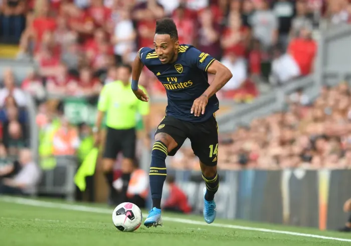 Framed Print : Arsenal vs. Liverpool: Aubameyang's Premier League Battle at Anfield
