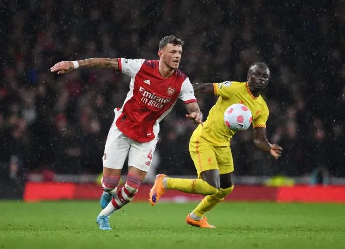 Framed Print : Arsenal vs. Liverpool: Battle of the Titans - Ben White vs. Sadio Mane Framed Print : Arsenal vs. Liverpool: Battle of the Titans - Ben White vs. Sadio Mane