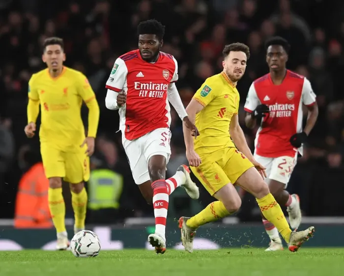 Framed Print : Arsenal vs Liverpool: Carabao Cup Semi-Final Showdown - Thomas Partey vs Diogo Jota Clash