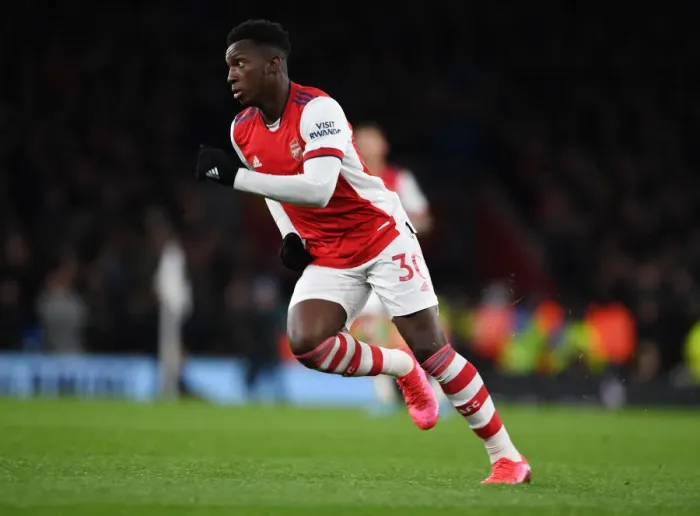 Framed Print : Arsenal vs. Liverpool: Eddie Nketiah in Action at the Emirates Stadium, Premier League 2021-22