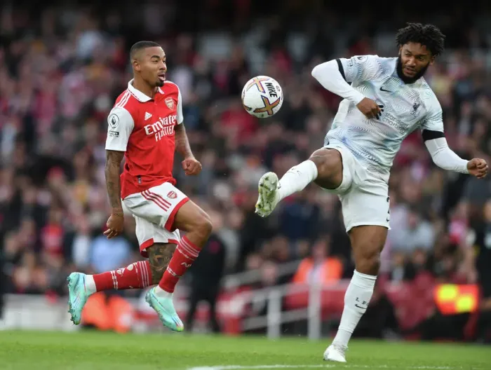 Framed Print : Arsenal vs. Liverpool: Gabriel Jesus Outmuscles Joe Gomez in Intense Premier League Clash (2022-23) Framed Print : Arsenal vs. Liverpool: Gabriel Jesus Outmuscles Joe Gomez in Intense Premier League Clash (2022-23)