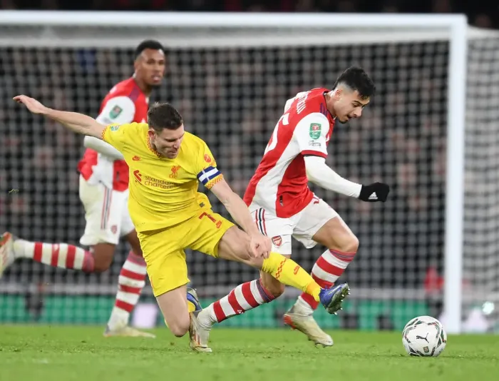 Framed Print : Arsenal vs. Liverpool: Martinelli vs. Milner - Carabao Cup Semi-Final Battle