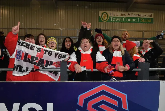 Framed Print : Arsenal vs. Liverpool: Passionate Fan Showdown - Arsenal Women's Super League, 2022-23