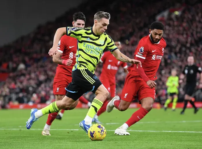 Framed Print : Arsenal vs. Liverpool: Trossard vs. Gomez - Premier League Clash at Anfield (2023-24) Framed Print : Arsenal vs. Liverpool: Trossard vs. Gomez - Premier League Clash at Anfield (2023-24)