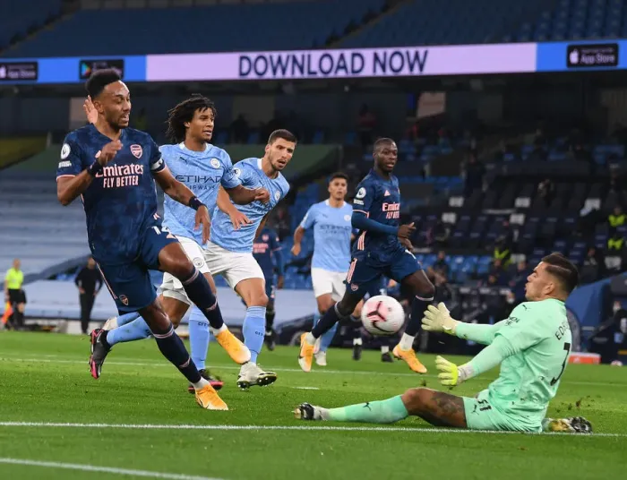 Framed Print : Arsenal vs Manchester City: Empty Etihad Stadium Showdown (2020-21) - Premier League Clash Amidst Coronavirus Restrictions