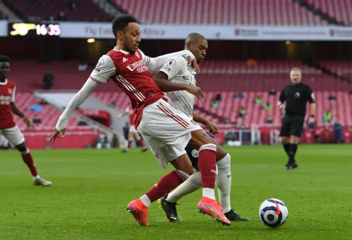 Framed Print : Arsenal vs Manchester City: Aubameyang vs Fernandinho - Premier League Clash Amidst Empty Stands (February 2021) Framed Print : Arsenal vs Manchester City: Aubameyang vs Fernandinho - Premier League Clash Amidst Empty Stands (February 2021)