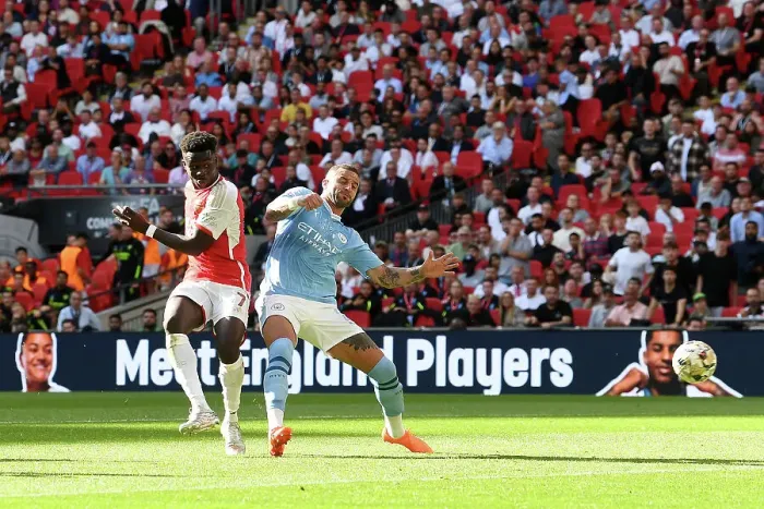 Framed Print : Arsenal vs Manchester City: Bukayo Saka vs Kyle Walker - The Community Shield Showdown (2023-24) Framed Print : Arsenal vs Manchester City: Bukayo Saka vs Kyle Walker - The Community Shield Showdown (2023-24)