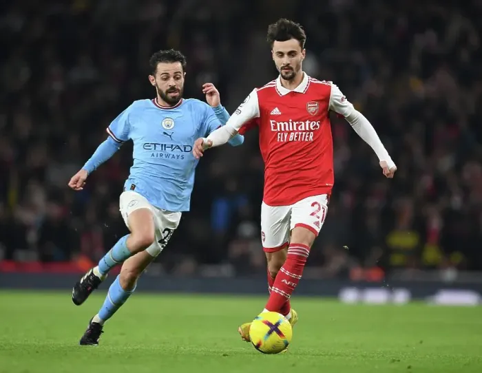Framed Print : Arsenal vs Manchester City: Fabio Vieira vs Ilkay Gundogan Battle at Emirates Stadium, Premier League 2022-23
