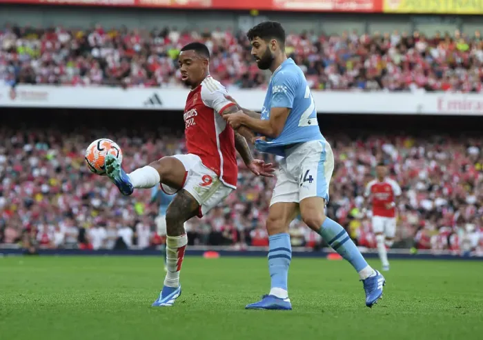 Framed Print : Arsenal vs Manchester City: Gabriel Jesus Clash in the 2023-24 Premier League Framed Print : Arsenal vs Manchester City: Gabriel Jesus Clash in the 2023-24 Premier League