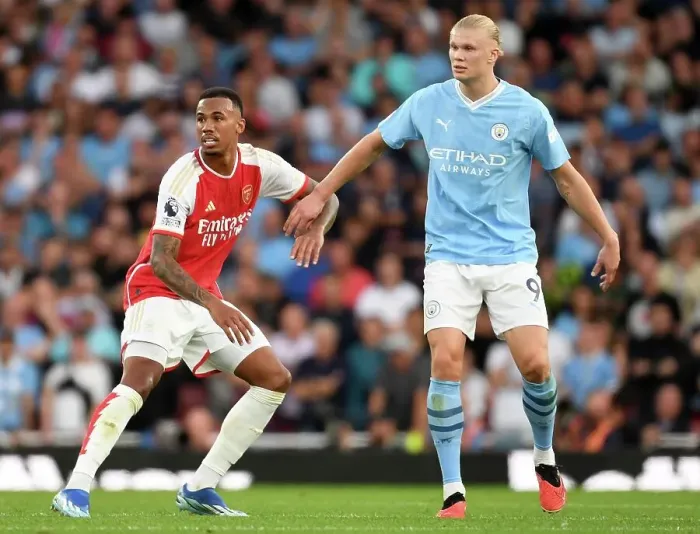 Framed Print : Arsenal vs Manchester City: Gabriel vs Haaland - Premier League Showdown (2023-24) Framed Print : Arsenal vs Manchester City: Gabriel vs Haaland - Premier League Showdown (2023-24)