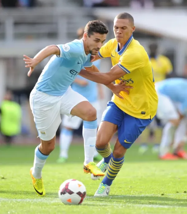 Framed Print : Arsenal vs Manchester City: Kieran Gibbs vs Jesus Navas in Pre-Season Clash, 2013