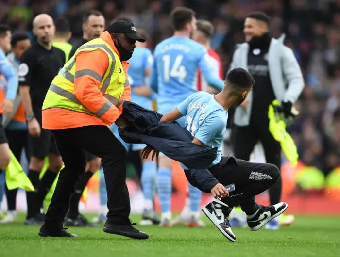 Framed Print : Arsenal vs Manchester City: Pitch Intruder Disrupted Premier League Clash