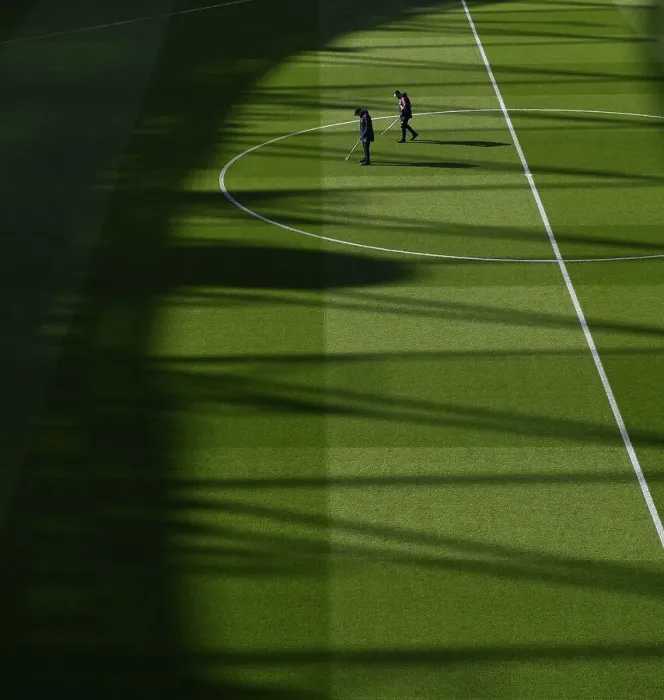 Framed Print : Arsenal vs Manchester City: Pre-Match Pitch Preparation at Emirates Stadium
