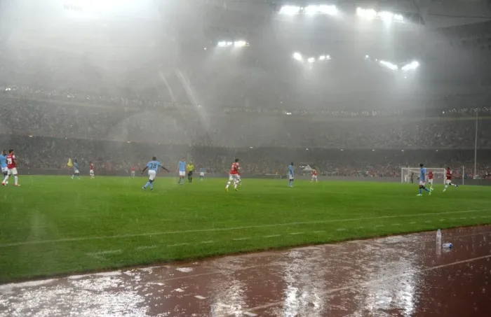 Framed Print : Arsenal vs Manchester City: Rainy Clash in Beijing's Birds Nest Stadium (2012) Framed Print : Arsenal vs Manchester City: Rainy Clash in Beijing's Birds Nest Stadium (2012)