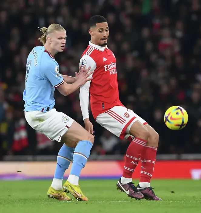 Framed Print : Arsenal vs Manchester City: Saliba vs Haaland Clash in Premier League Showdown