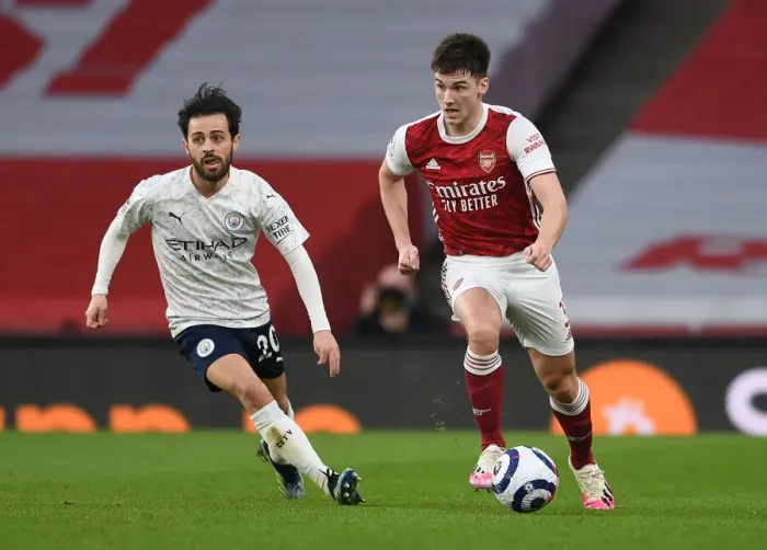 Framed Print : Arsenal vs Manchester City: Tierney vs Silva in Empty Emirates Stadium, Premier League 2021