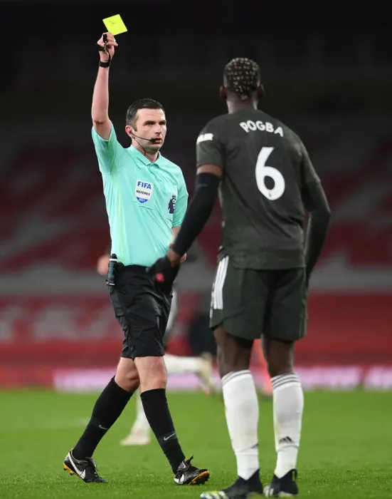 Framed Print : Arsenal vs Manchester United: Michael Oliver Shows Yellow Card Amid Empty Emirates Stadium (Premier League 2021)