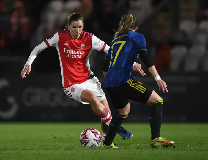 Framed Print : Arsenal vs Manchester United: A Showdown between Tobin Heath and Ona Batlle in the FA Womens Continental Tyres League Cup Quarterfinals