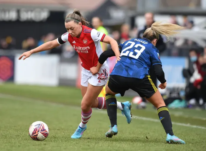 Framed Print : Arsenal vs Manchester United: Clash in the FA WSL - McCabe vs Russo Battle