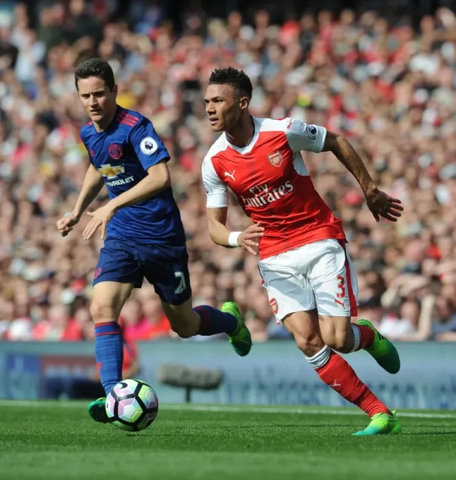 Framed Print : Arsenal vs Manchester United: Clash Between Kieran Gibbs and Ander Herrera (Premier League, 2016-17)