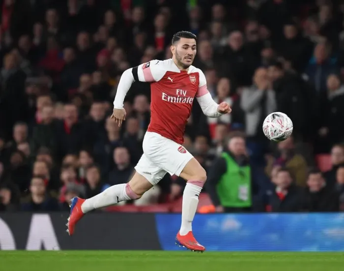 Framed Print : Arsenal vs Manchester United: FA Cup Clash - Sead Kolasinac Focused at Emirates Stadium