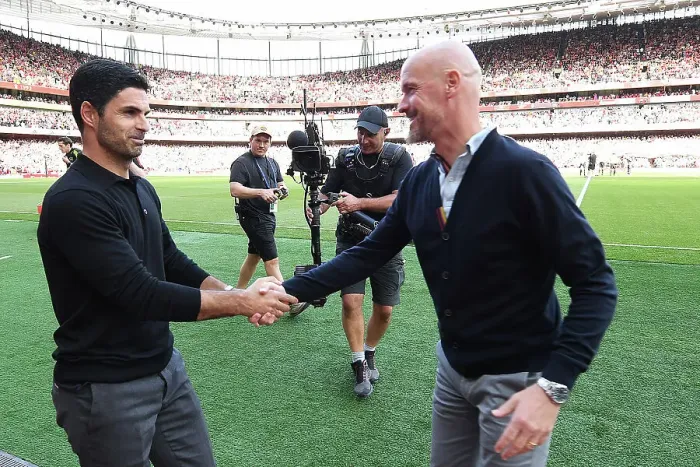 Framed Print : Arsenal vs Manchester United: Mikel Arteta and Erik ten Hag Pre-Match Handshake (2023-24) Framed Print : Arsenal vs Manchester United: Mikel Arteta and Erik ten Hag Pre-Match Handshake (2023-24)