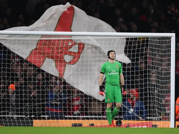 Framed Print : Arsenal vs Manchester United: Petr Cech Focuses in FA Cup Clash at Emirates Stadium