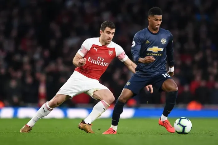 Framed Print : Arsenal vs Manchester United: Sokratis vs Rashford - Premier League Clash Framed Print : Arsenal vs Manchester United: Sokratis vs Rashford - Premier League Clash