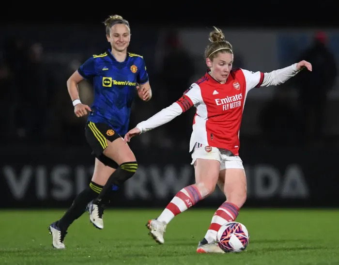 Framed Print : Arsenal vs Manchester United: A Tense Battle for the FA Womens Continental Tyres League Cup Quarter-Finals
