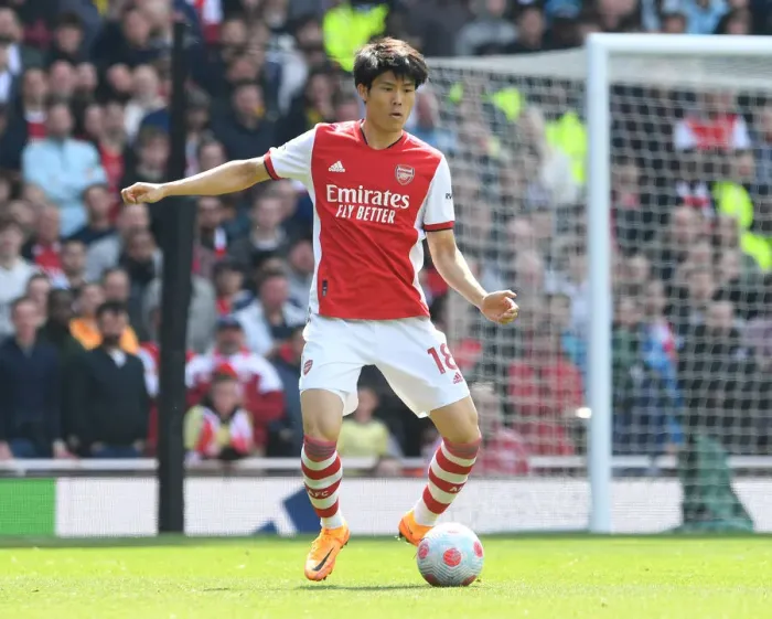 Framed Print : Arsenal vs Manchester United: Tomiyasu in Action at the Emirates, Premier League 2021-22
