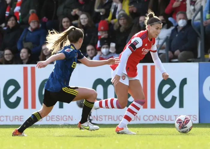 Framed Print : Arsenal vs Manchester United Women: A Football Rivalry Unfolds - Catley vs Toone Showdown