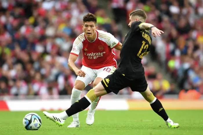 Framed Print : Arsenal vs AS Monaco: Emirates Cup Clash - Tomiyasu vs Caio Henrique