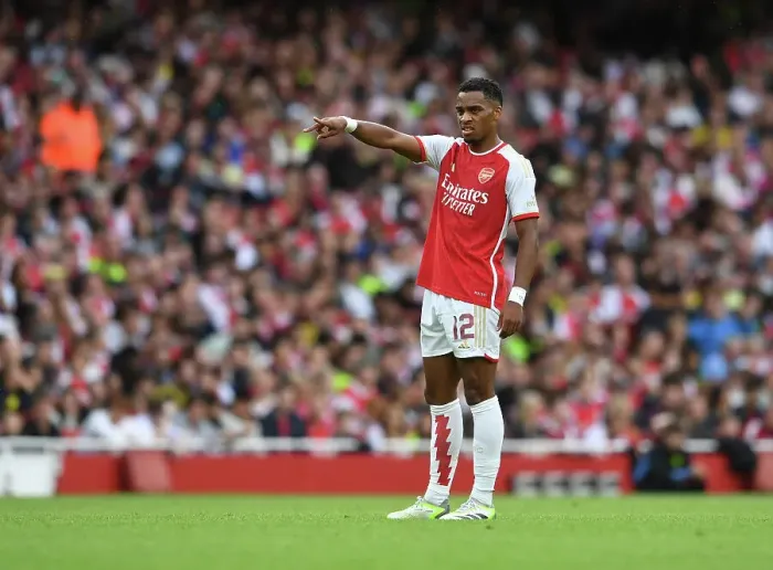 Framed Print : Arsenal vs AS Monaco: Jurrien Timber in Action at the Emirates Cup 2023-24