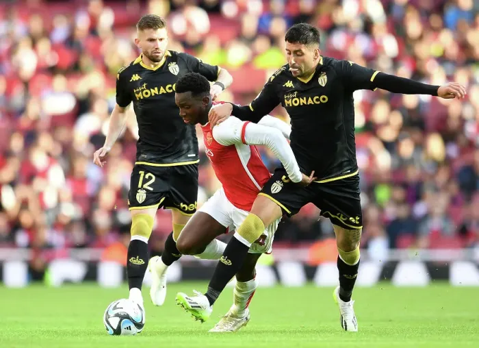 Framed Print : Arsenal vs AS Monaco: Nketiah vs Maripan Clash at Emirates Cup, 2023-24