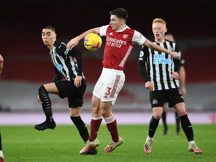 Framed Print : Arsenal vs Newcastle United: Tierney Faces Almiron in Empty Emirates Stadium, Premier League Clash (January 18, 2021)