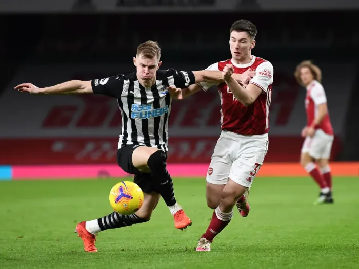 Framed Print : Arsenal vs Newcastle United: Tierney vs Krafth in Empty Emirates Stadium, Premier League Clash (January 2021)